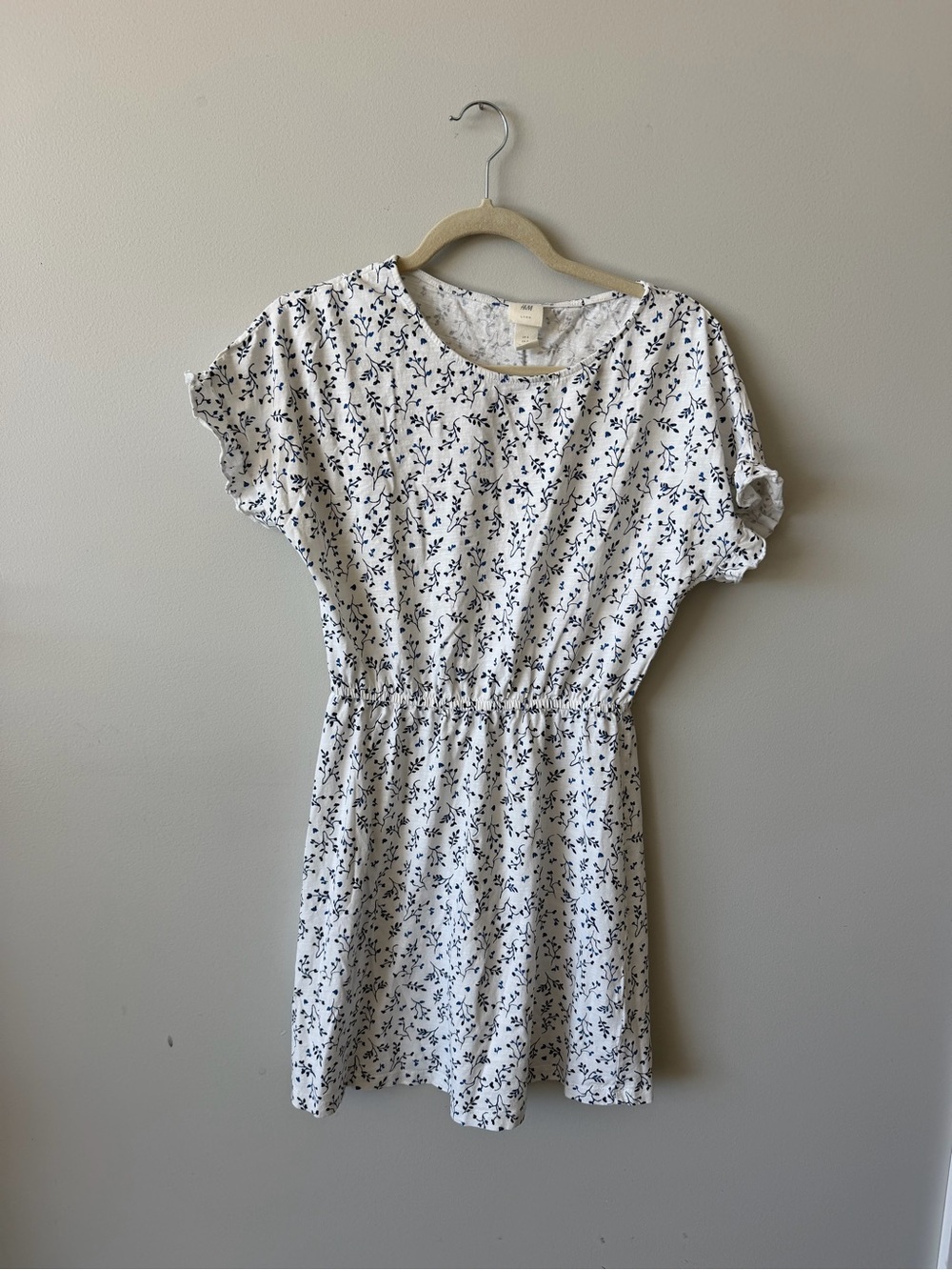 H&M White Mini Dress with Navy Floral Print
